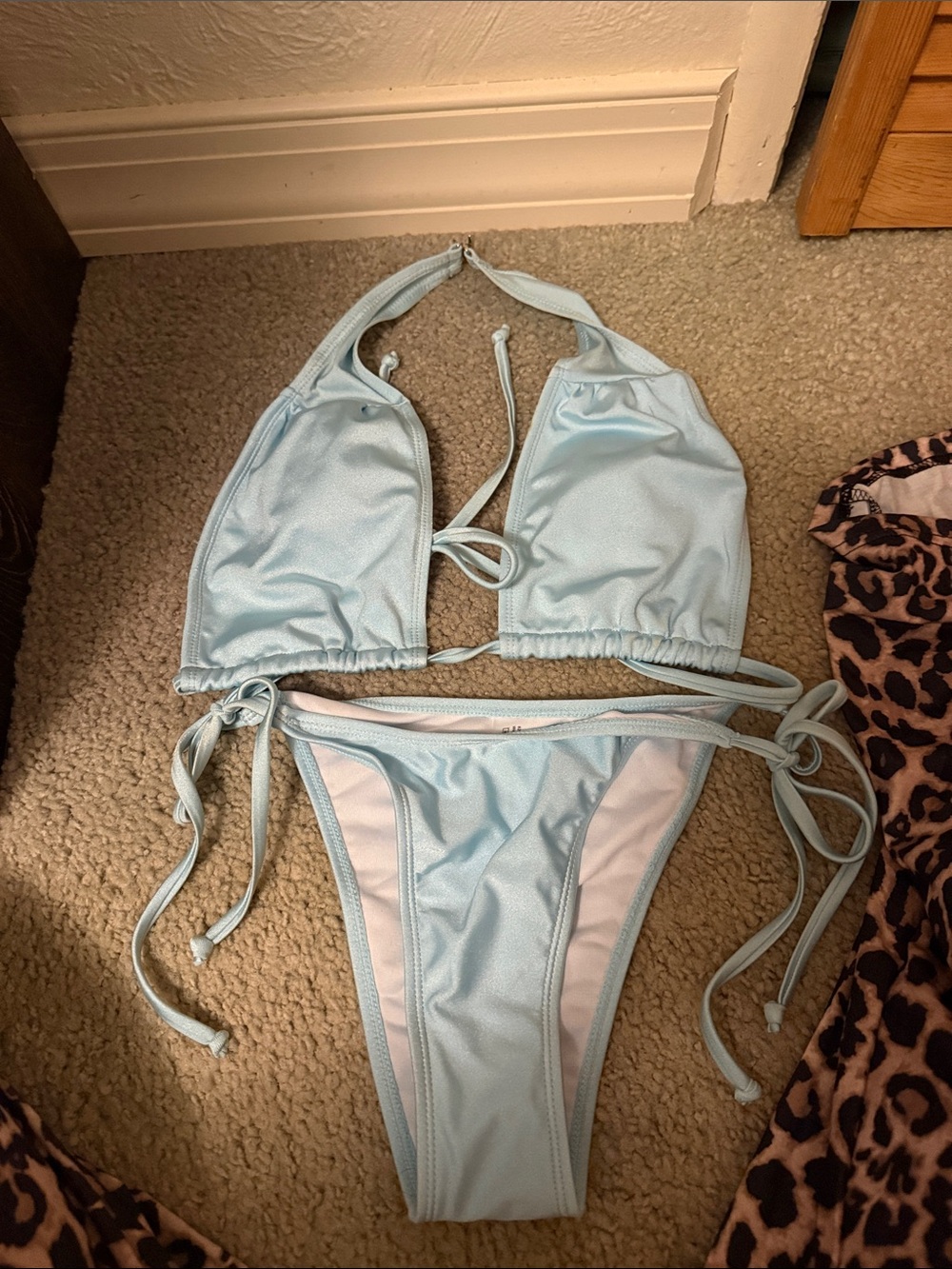Light Blue Women Bikini Set - Stylish Tie Sides